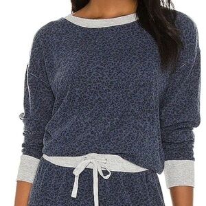 Splendid - Sweatshirt Animal Blue Leopard Print Cozy Brushed Jersey Top - Small